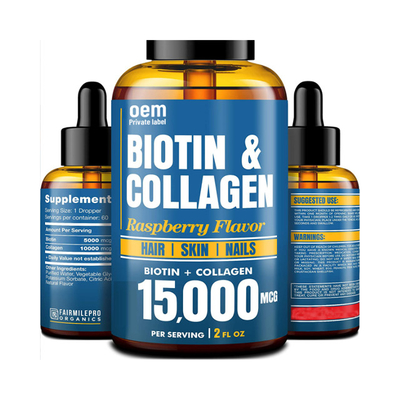 Colagênio líquido oral da biotina do OEM para gotas colagênio e biotina líquidos da saúde do crescimento e da pele do cabelo