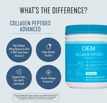 Os Peptides do colagênio da fonte do OEM pulverizam com ácido hialurónico e vitamina C 20 onças Unflavored 10 onças