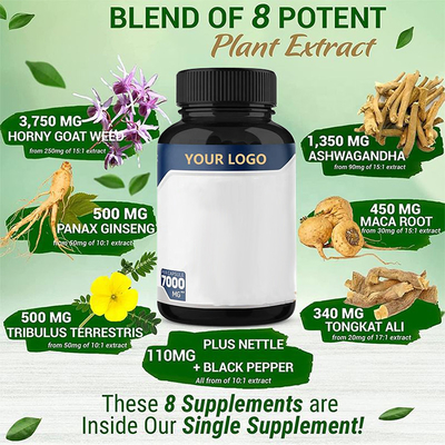 cápsulas ervais naturais da erva daninha da cabra de Tongkat Ali Power For Men Horney do extrato dos suplementos nutritivos dos homens 0.5g